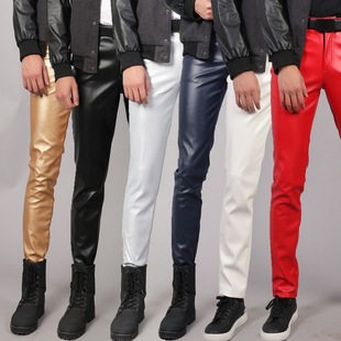 Young and Middle-aged Men's Leather Pants Stretch Slim-fit Fashion Waterproof White Dance Performance Bar Motorcycle Cyber Celebriton Hair Salon