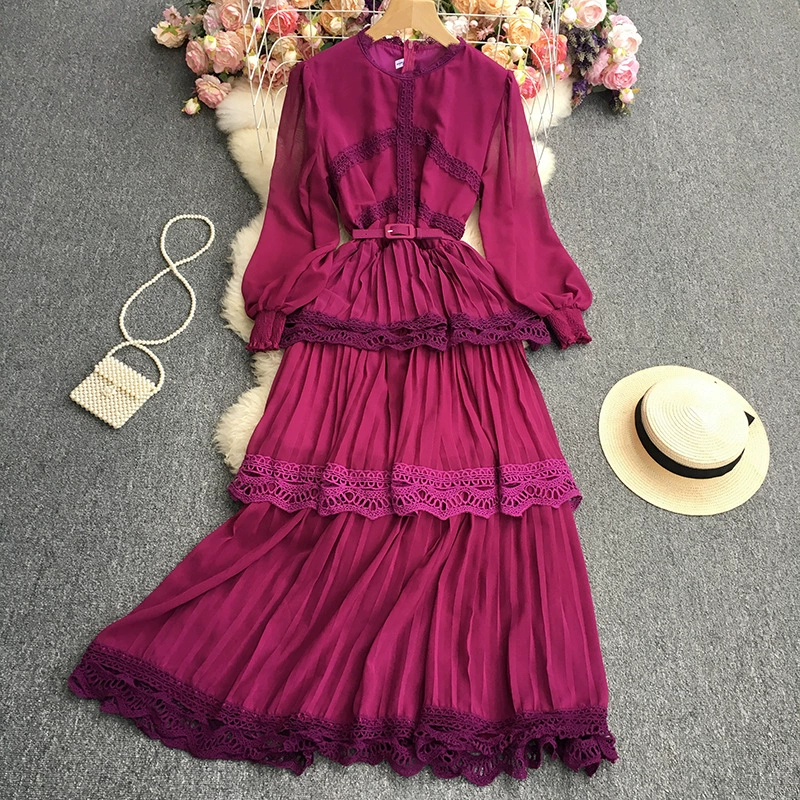 1868-1 сплошной цвет шифон длинный рукав торт юбка