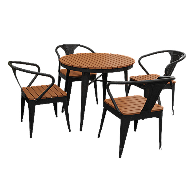 Simple de madera de plástico pequeña mesa redonda al aire libre balcón anti-óxido anti-corrosión al aire libre mesa y silla restaurante Hotel Patio comedor puerta mesa y silla