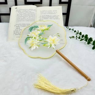 Customizable Eight-Petal Embroidered Round Fan, Chinese Style Dance Round Fan, Han Dynasty Cheongsam, Ancient Style Kidsren's Dance Fan