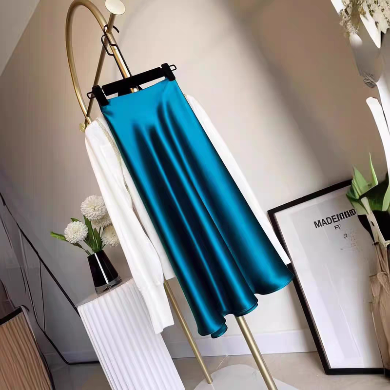 High-End Acetate Satin Fishtail Skirt for Women Summer Tall Mid-Length Ruffled A-Line Hip Skirt