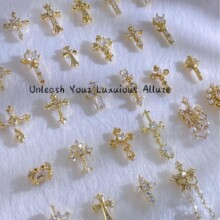 lz金白十字架美甲饰品403爆闪满钻金属锆石立体美甲装饰品外贸