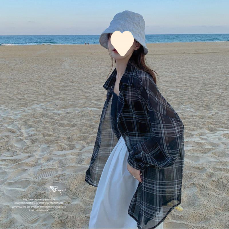 Plaid Shirt for Women, Summer 2026 New Style, Thin Sun-Protective Shirt, Stylish See-Through Shirt, Jacket, Cardigan, Top Plaid Shirt for Women, Summer 2026 New Style, Thin Sun-Protective Shirt, Stylish See-Through Shirt, Jacket, Cardigan, Top