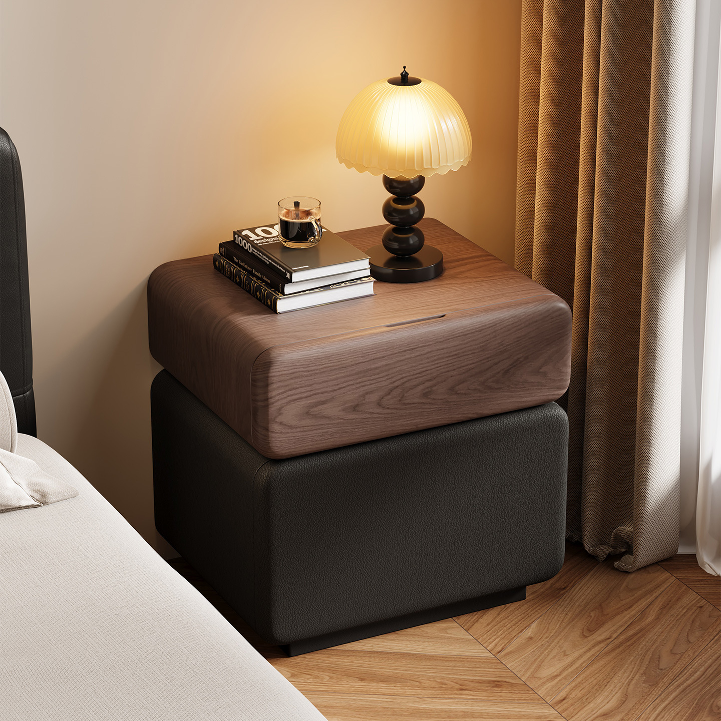 Solid Wood Bedside Table Creative Splicable 2025 New Bedroom Home Bedside Table Small Leather Bedside Storage Cabinet