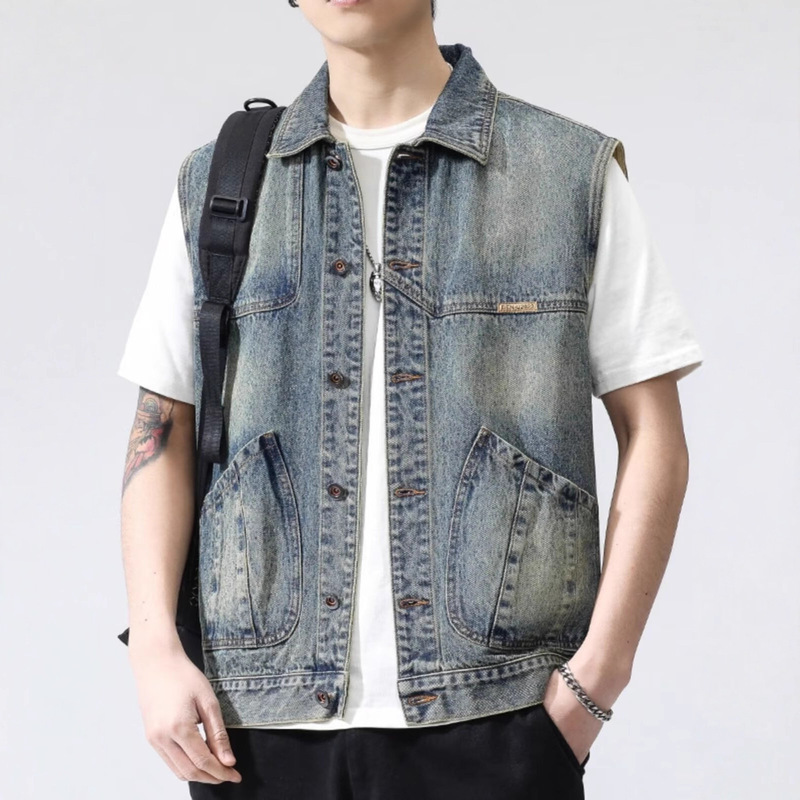 American Style 2025 Denim Vest for Men, Trendy Brand, Summer Retro Loose Biker Zipper Stylish Vest Jacket, Trendy