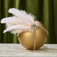 新款羽毛头饰欧美飞来波复古发带水钻长流苏羽毛饰品女厂家直销