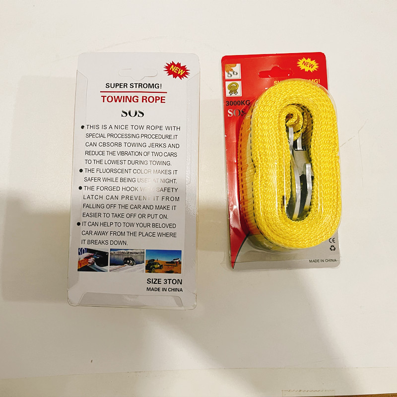 Emergency trolley rope traction rope 3 m 3 t blister card paper packaging trailer rope for self-driving travel strong trailer belt