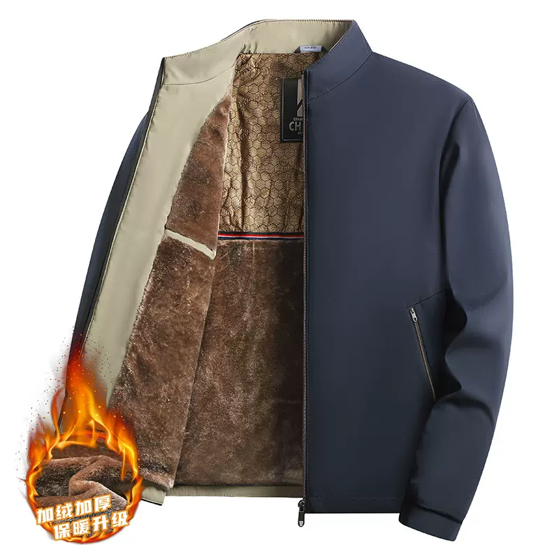 加绒棉衣外套男冬季加厚保暖石墨烯中老年休闲行政夹克立领爸爸装