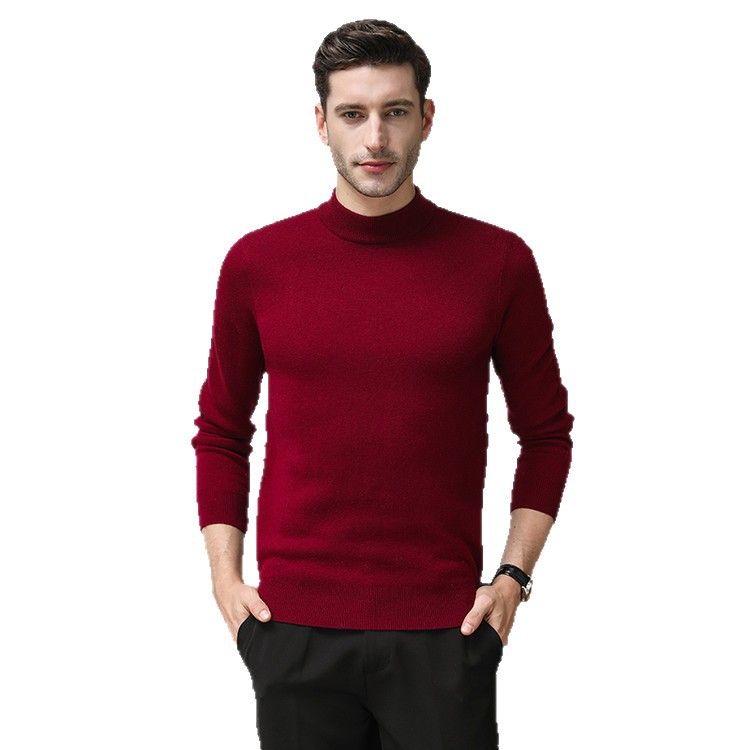 Otoño y invierno nuevo suéter de manga larga camiseta de punto de hombre casualidad de color sólido cuello medio alto grueso camiseta de punto de color sólido