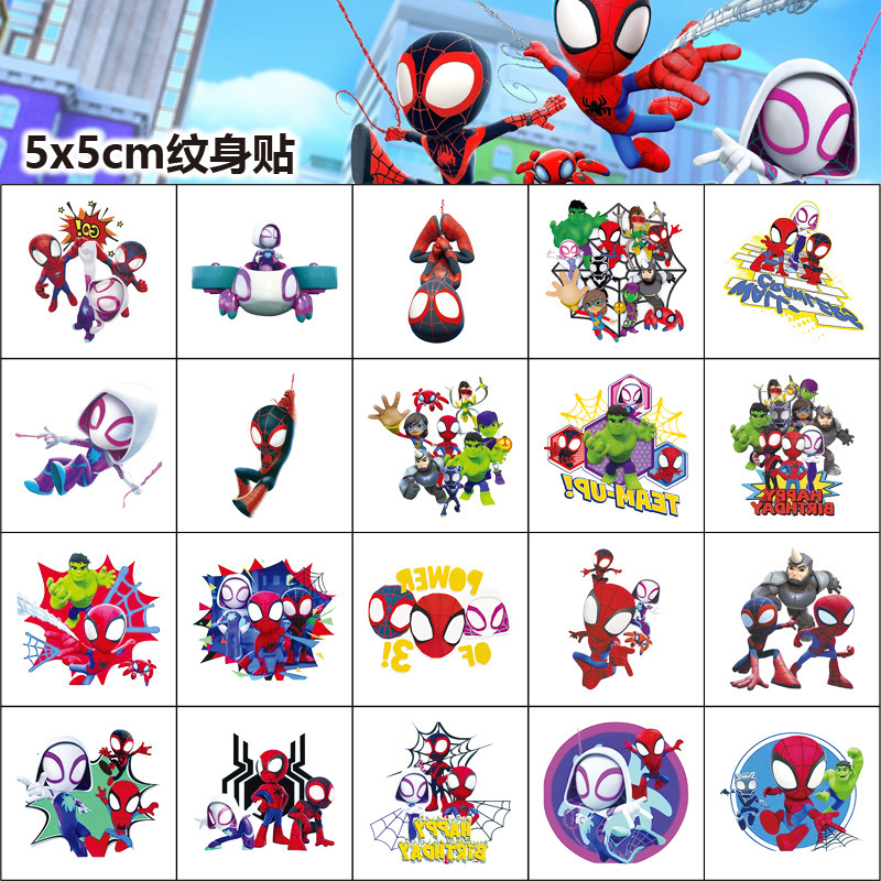 5X5Cm Spider-Man and His Amazing Friends Tattoo Stickers 20 Pieces of Children's Cartoon Tattoo Water Transfer Stickers