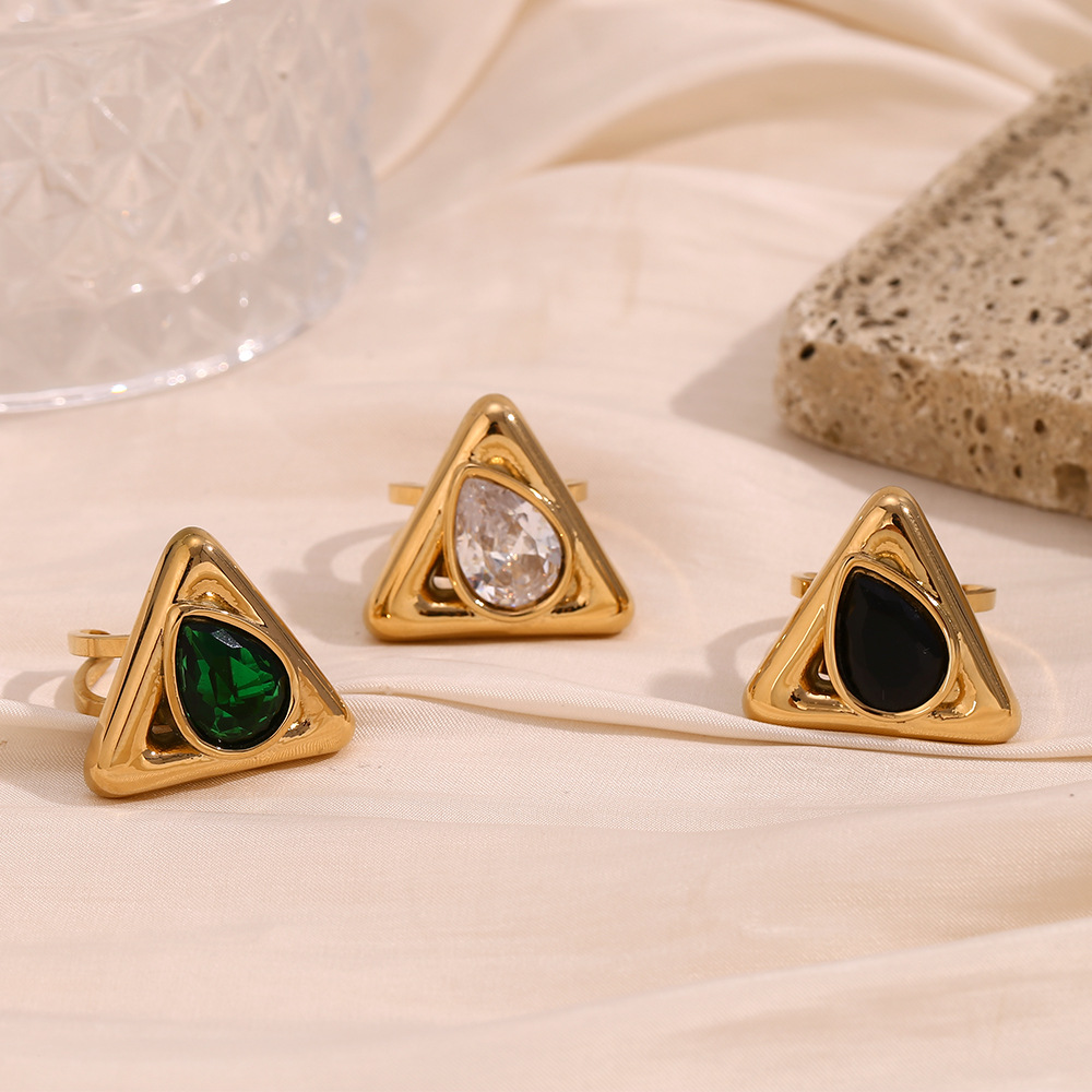 Water Drop Diamond Triangle Stainless Steel Ring