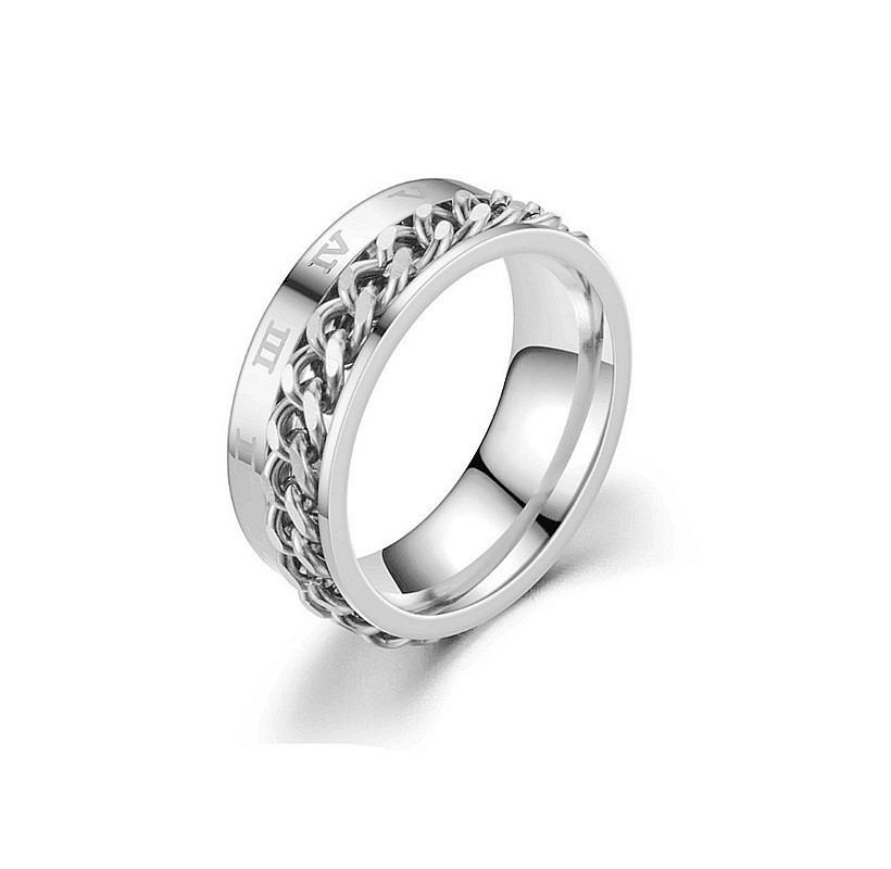 Joyería de acero Titanium vendedora caliente transfronteriza fabricante masculino del anillo esmerilado hueco del acero inoxidable del estilo europeo y americano de la cadena giratoria