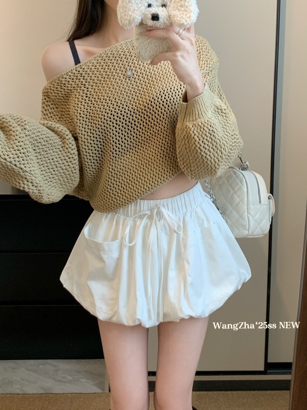 蓬蓬灯笼松紧高腰休闲短裤女秋季2025新款口袋百搭花苞时尚裤子潮|undefined