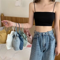 夏季冰絲一字圍小吊帶短款裹胸抹胸帶胸墊馬卡龍色系少女背心內衣