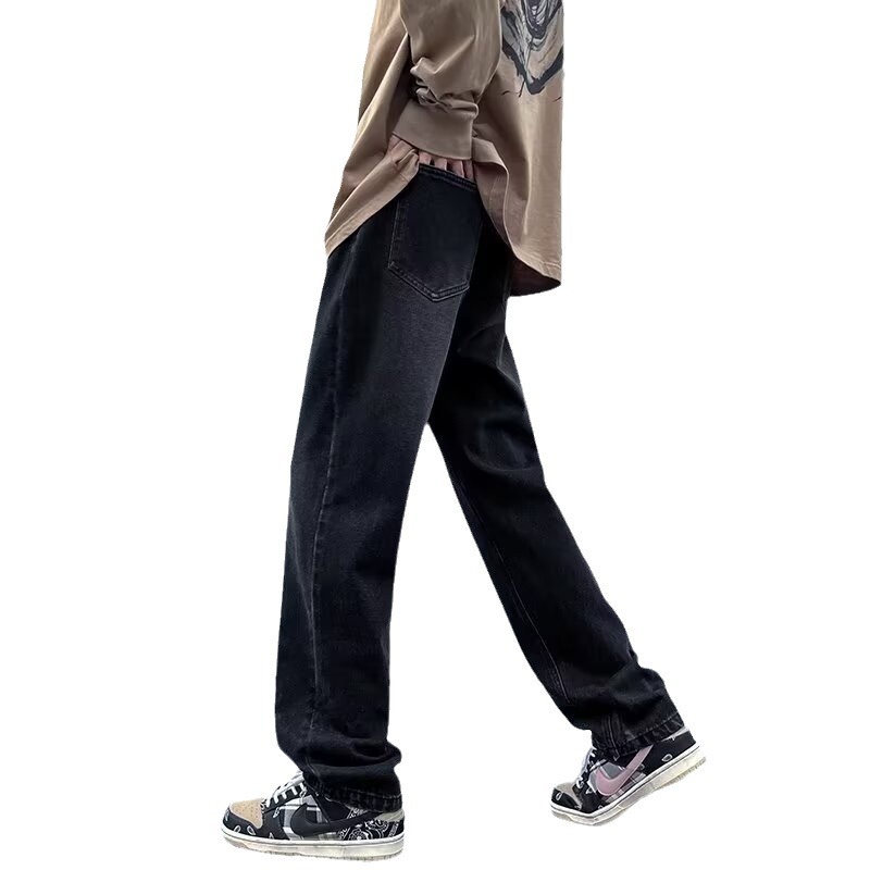 Vaqueros lavados con costuras para hombres y mujeres pantalones estilo vibe americano de calle alta tendencia de moda pantalones negros de pierna recta ~