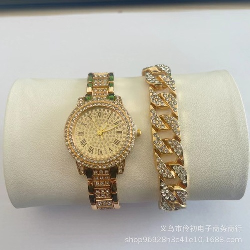 Foreign trade new women's watch full of stars and diamonds women's watch bracelet watch two-piece set gift watch Roman watch