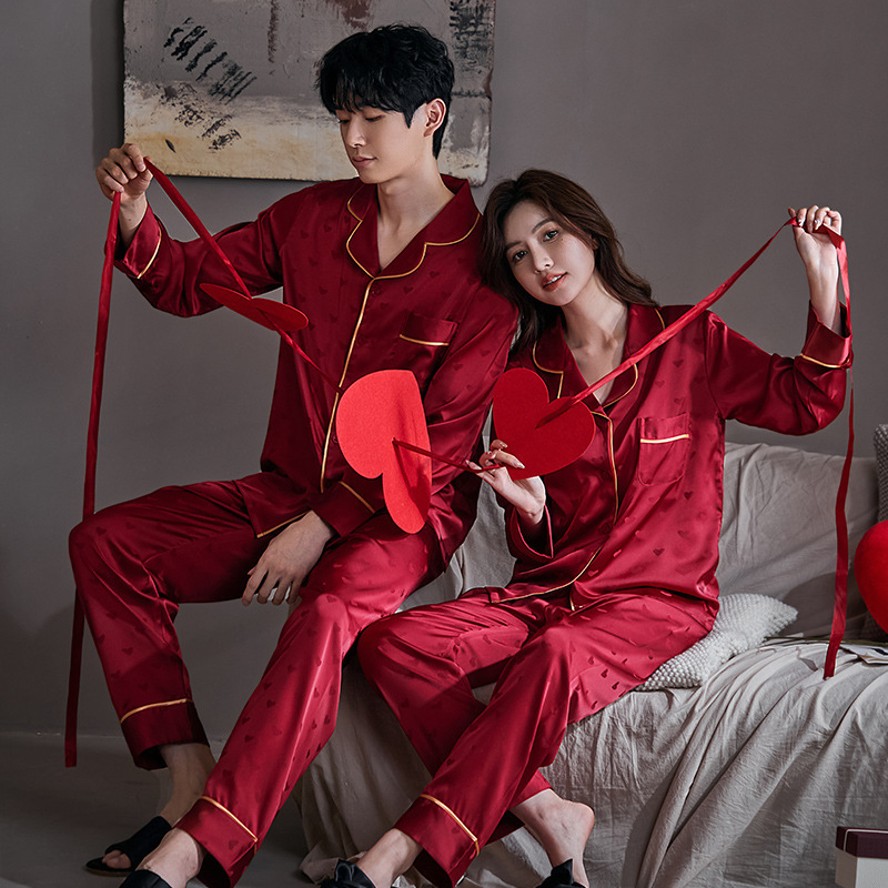 Pajamas wedding wedding couple suit bridegroom bride Red Wedding Ice Silk home wear autumn festive pajamas Pajamas wedding wedding couple suit bridegroom bride Red Wedding Ice Silk home wear autumn festive pajamas