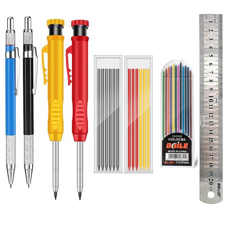 Lápiz agujero profundo carpintería pluma móvil carpintería pintura ingeniería pluma ajustable marcado grafito recarga con pelador
