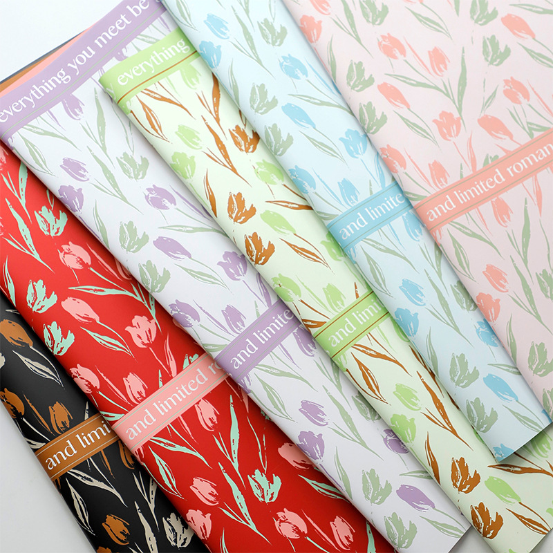 Flor Xi plum paper tulipán lenguaje flor embalaje di buquete regalo película impermeable floral flor embalaje de flores