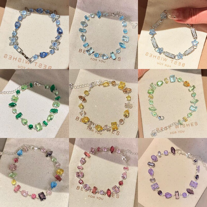 Dopamine-colored square rhinestone bracelet, fashionable, simple, creative, suitable for daily commuting, with a high-end feel, niche and versatile accessory Dopamine-colored square rhinestone bracelet, fashionable, simple, creative, suitable for daily commuting, with a high-end feel, niche and versatile accessory