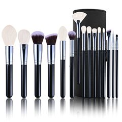 A set of 15 professional makeup brushes commonly used in professional makeup schools, made of real animal hair, complete makeup tools set