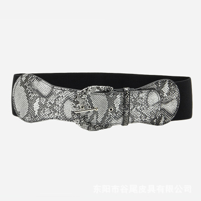 2022 Foreign trade new pattern lady Elastic force Elastic overcoat Girdle high quality Snakeskin design Plastic Bag Wide belt