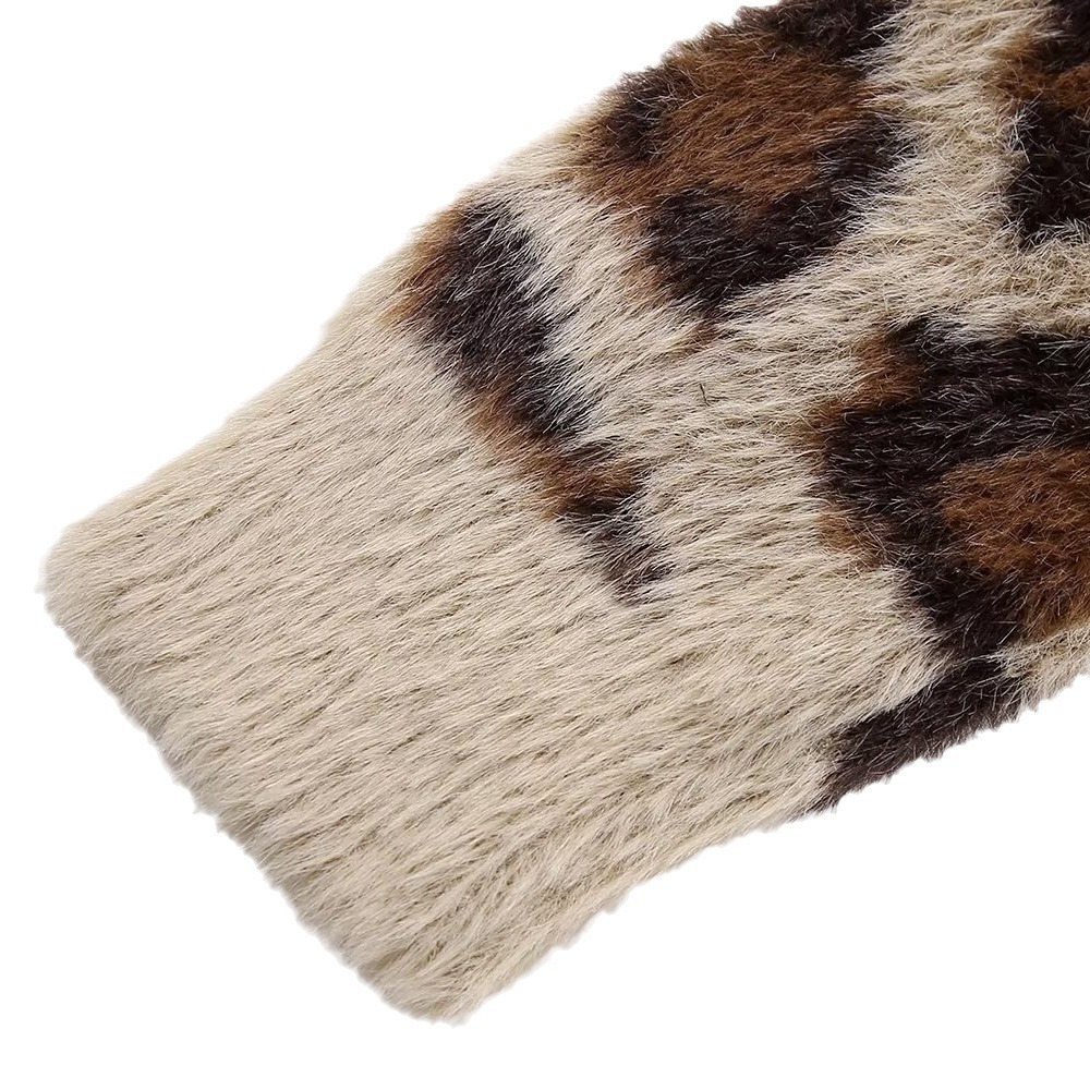 Women's Clothing Winter New Women's Round Neck Animal Pattern Jacquard Fur Effect Knitted Sweater Jacket_voghion.com