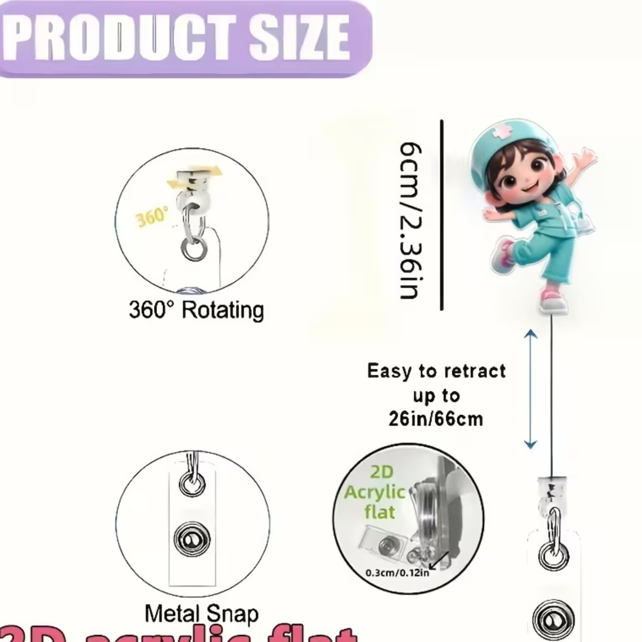 Nueva linda moda coreana de dibujos animados hebilla fácil de tirar tarjeta de trabajo clip de insignia certificado hebilla telescópica clip de insignia al por mayor