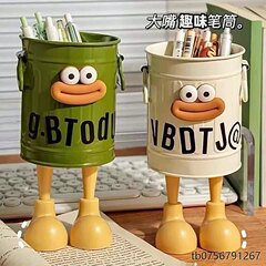 跨境高颜值卡通个性笔筒学生桌面办公室大容量可爱简约复古收纳桶