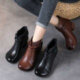 Кожаные этнические короткие сапоги для матери, воловья кожа, этнический стиль, в цветочек, мягкая подошва