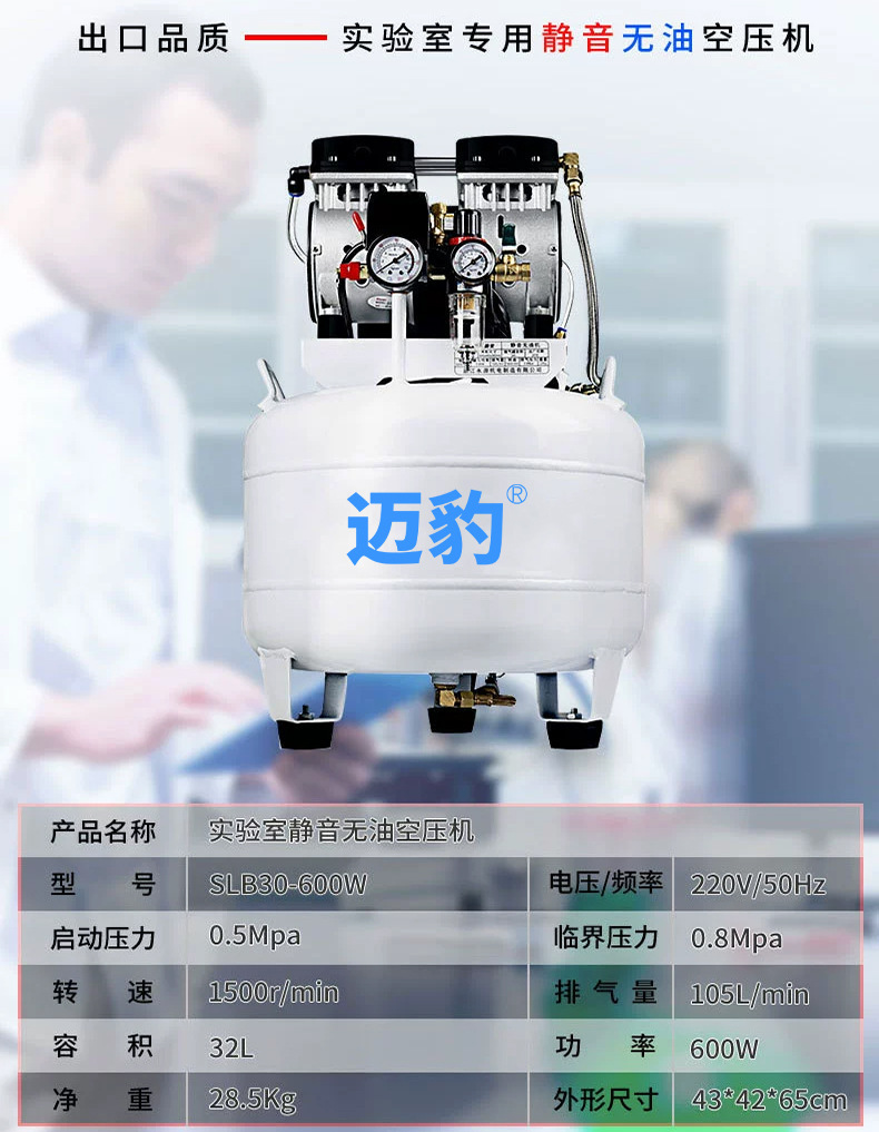 Small Air Compressor Slb26 Oil-Free Ultra-Quiet Laboratory Air Compressor Pump Factory