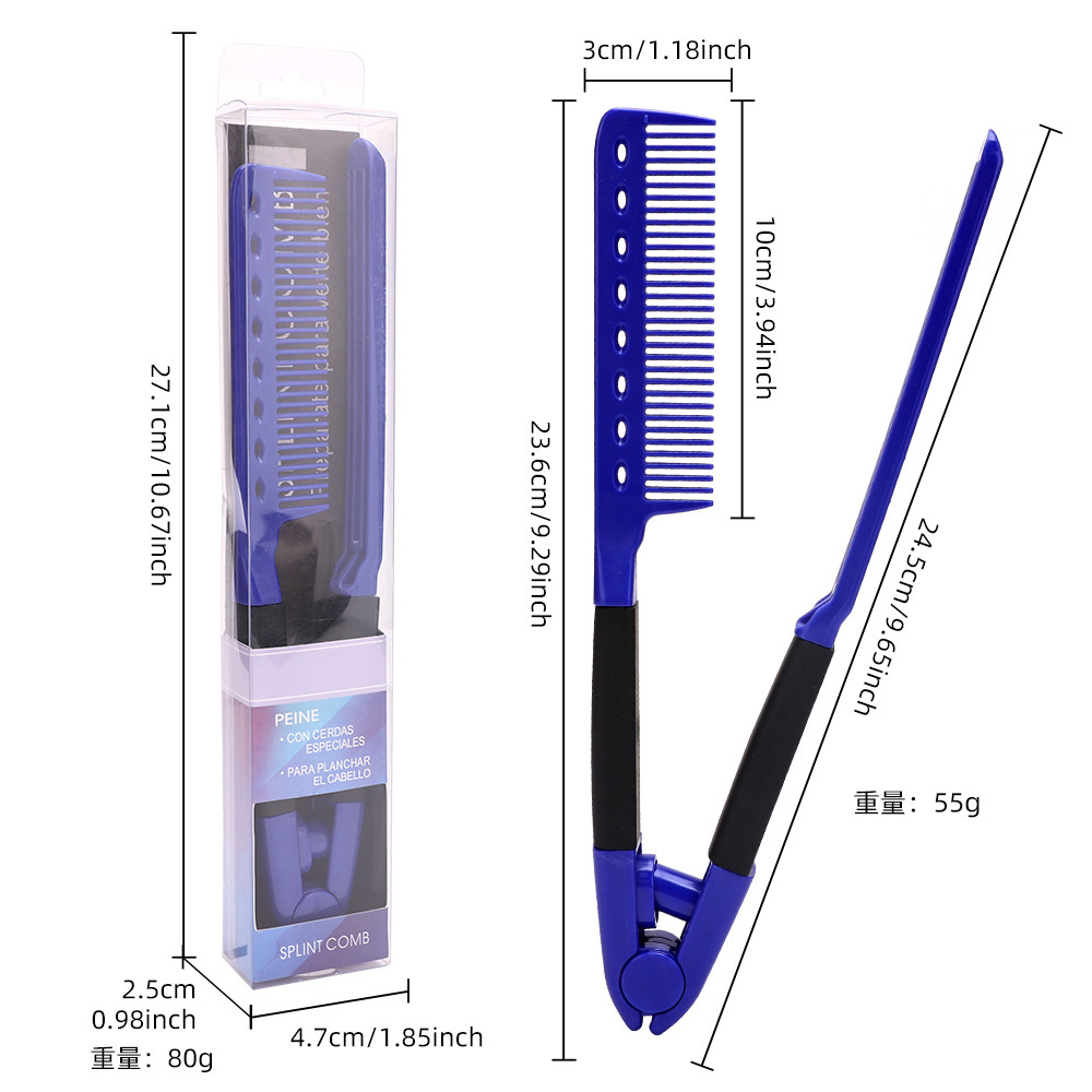 Cruzar la frontera férula peine del pelo recto estilo peine melena Peine del pelo resistente a altas temperaturas anti-estática alisado V peine