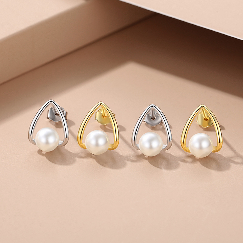 Pendientes 925 al por mayor simple plata esterlina pendientes de perlas geométricas nicho moda japonés y coreano diseño sentido luz lujo 2023 Nuevo