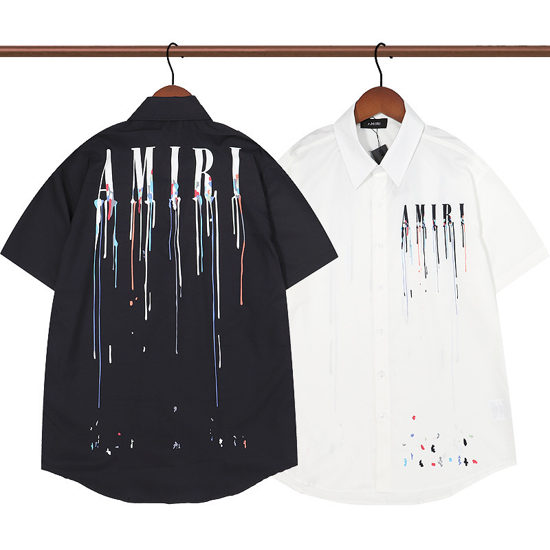 Multiple Styles of Men's Short-Sleeved Shirts, Trendy Summer Beach Shirts, Amiri Printed Letter Shirts, Men's Collared Shirts