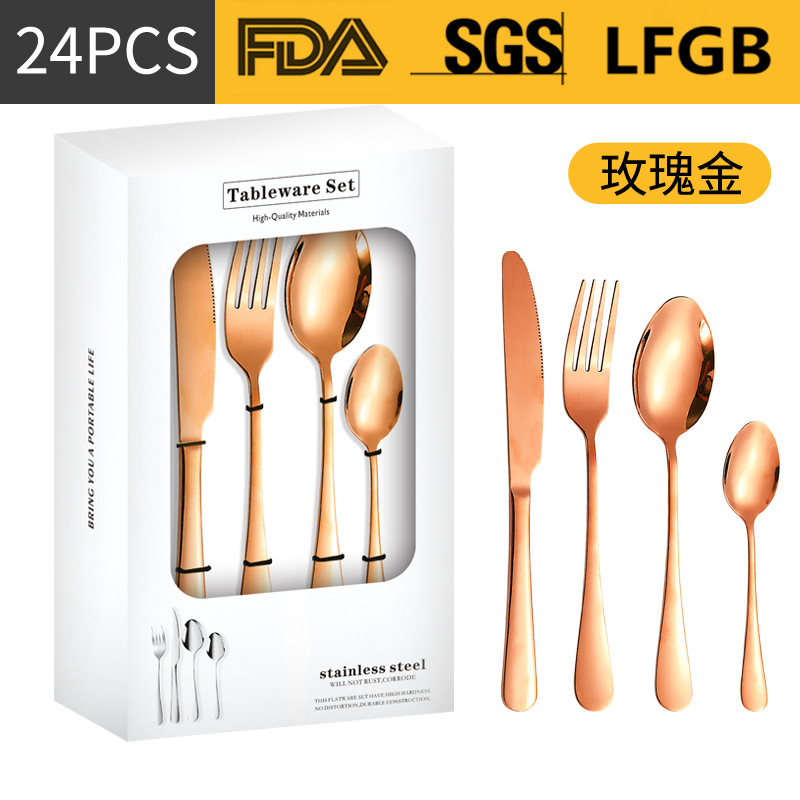 Productos transfronterizos 1010 Caja de ventana de cuatro piezas principales Juego de cuchillos, tenedores y cucharas de comida occidental Juego de vajillas de acero inoxidable Juego de 16/24 piezas