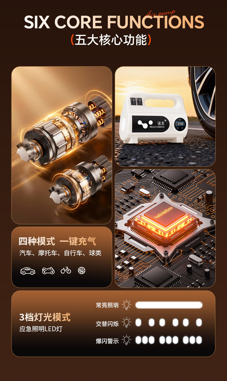 Car Air Pump, Portable Electric Car Tire Inflator, Car Cigarette Lighter Interface