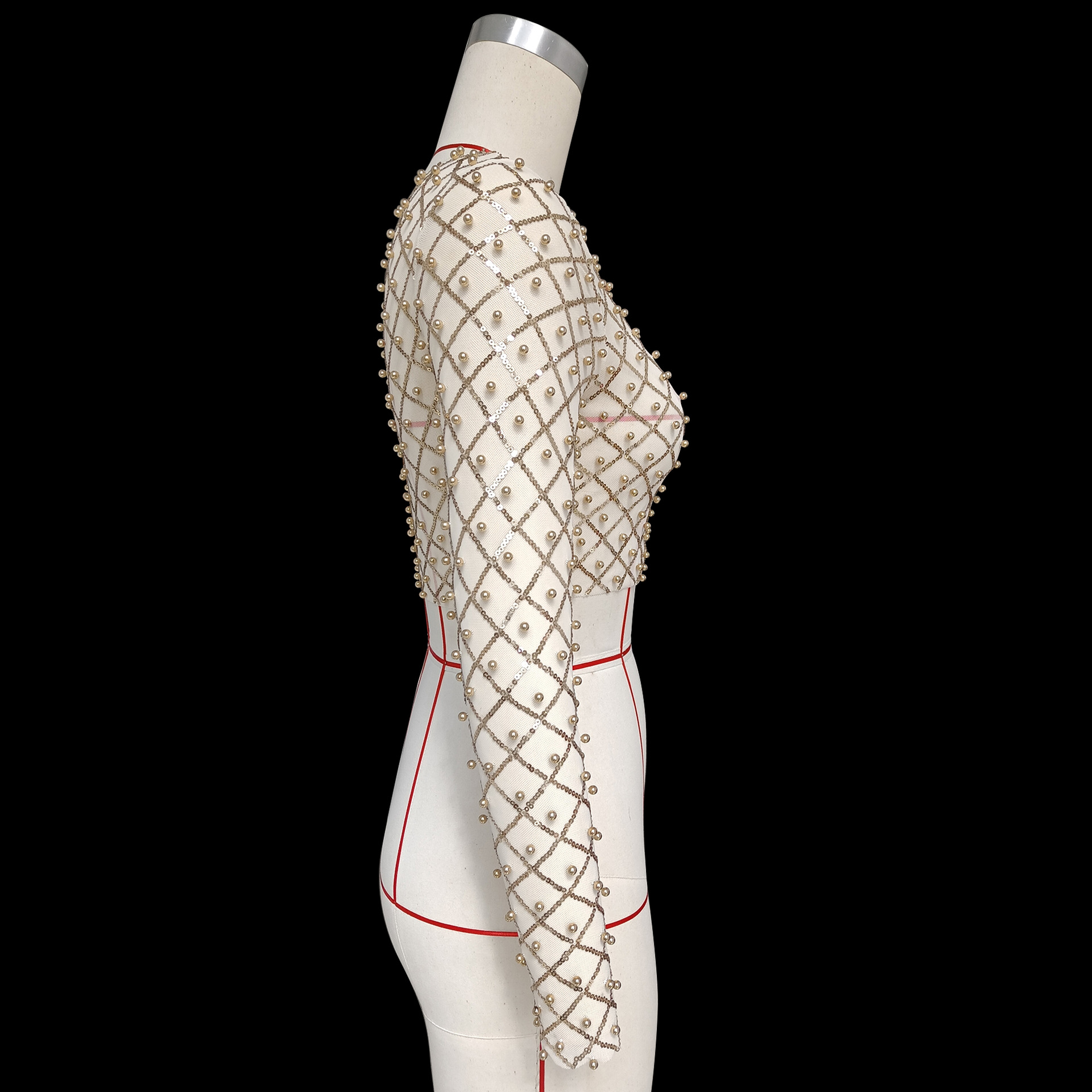 Women Clothing Sexy Mesh Beads Sequined Long Sleeved Top T Shirt 10 Women Clothing Sexy Mesh Beads Sequined Long Sleeved Top T Shirt