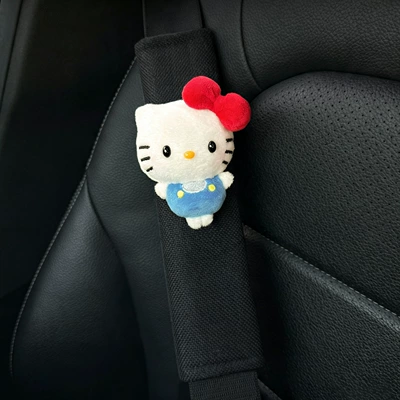 KT cat plush car seatbelt Sürətlər qutusu və əl tormozu başlıqları - blue-white-skinned-doll-with-eyes-black-shoulder-pads