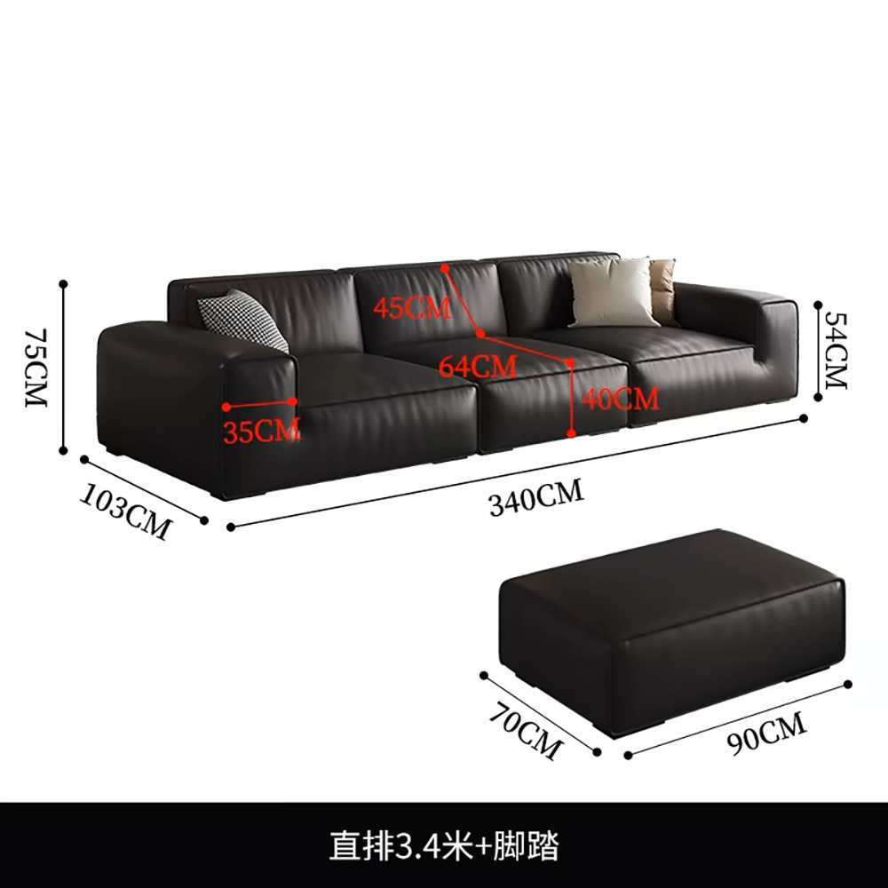 Sofá de piel de cabeza de vaca negra grande con bloque de tofu simple moderno, sala de estar, apartamento pequeño, resistente a los arañazos, cómodo, sofá de piel de vaca real image 21