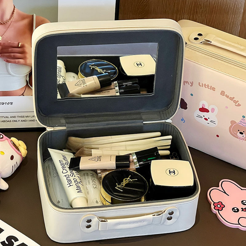 Cosmetic Bag with Mirror for Women Portable Large Capacity New Cute Cosmetic Case Travel Cosmetic Storage Bag Suitcase
