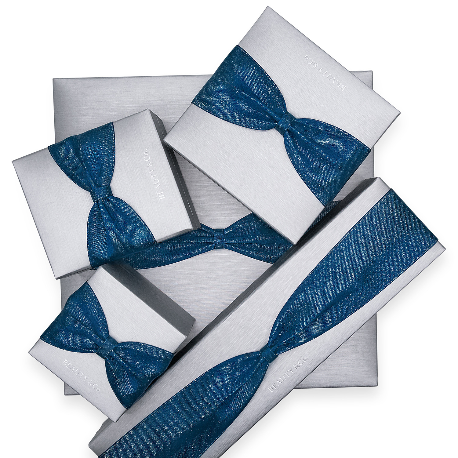 厂家直销定Logo批发灰色拉丝PU蝴蝶结丝带高端珠宝首饰饰品包装盒