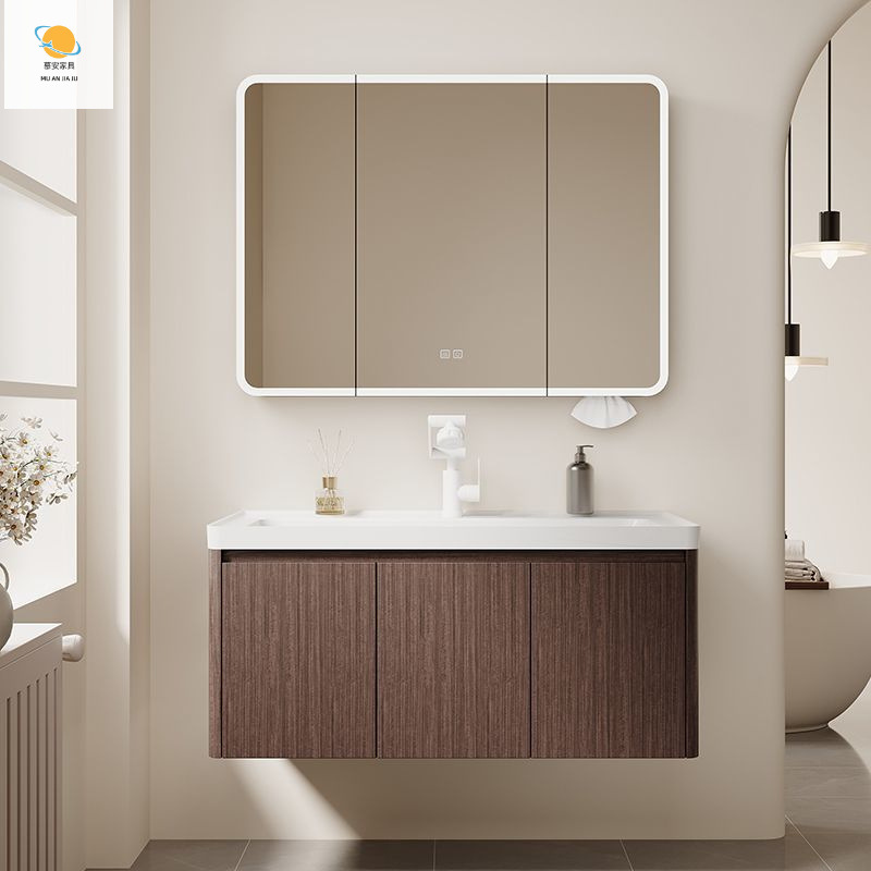 Nakai Thickened Walnut Ceramic Integrated Bathroom Washbasin Combination Washbasin Honeycomb Aluminum Bathroom Cabinet