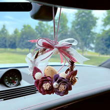 跨境热销香薰挂件仿真花车载后视镜车载挂饰车内装饰车用竹炭