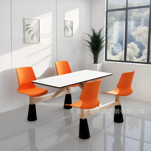 Canteen Dining Table and Chairs for 4 People, School Cafeteria, Restaurant, Factory, Integrated Table and Chair Set, Stainless Steel, 6-Person, with Slate Tabletop