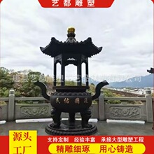 户外寺庙铸铜铸铁大香炉带盖圆形六龙柱宗祠墓地露天供佛插香炉