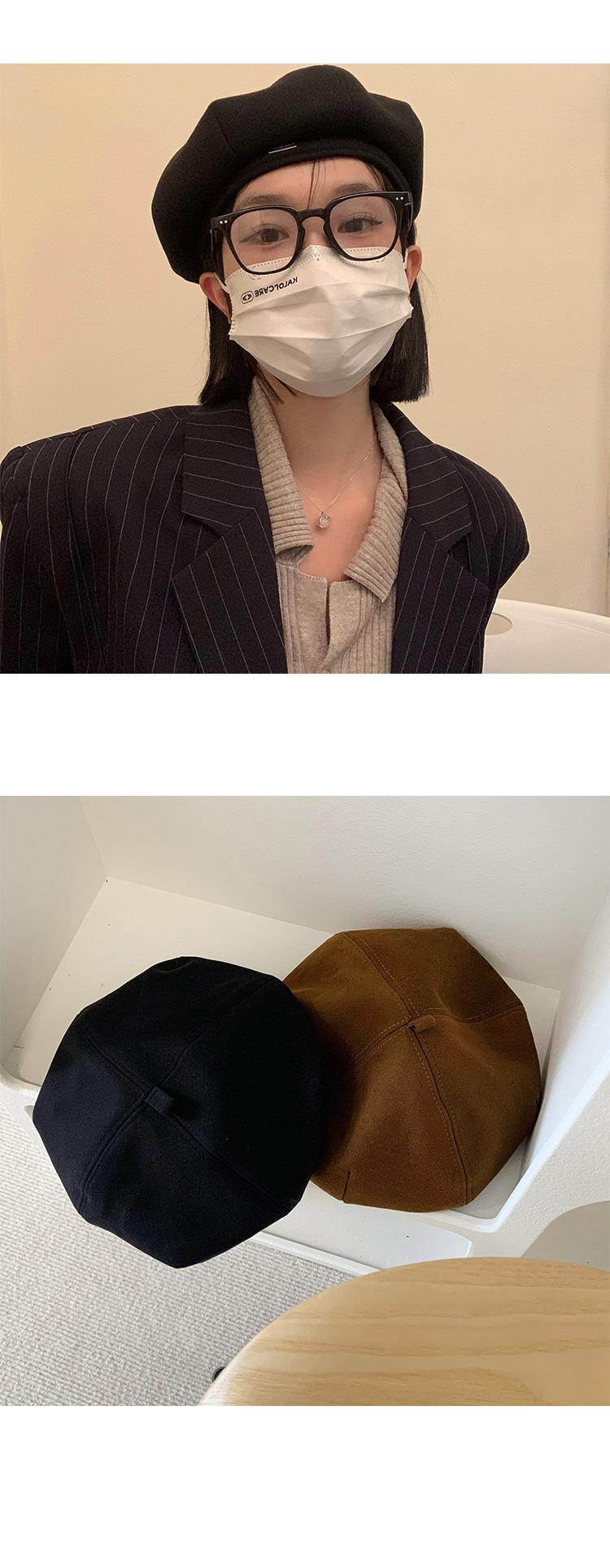 黑色贝雷帽女秋冬季日系大头围蓓蕾帽ins帽子新款八角画家 帽子女详情12