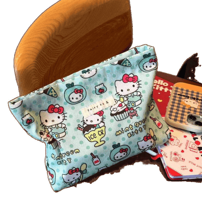 クラッチバッグオリジナルニッチデザイン漫画キティ猫キャンバスバッグトイレタリーメイクアップライナーバッグ口紅収納袋|undefined