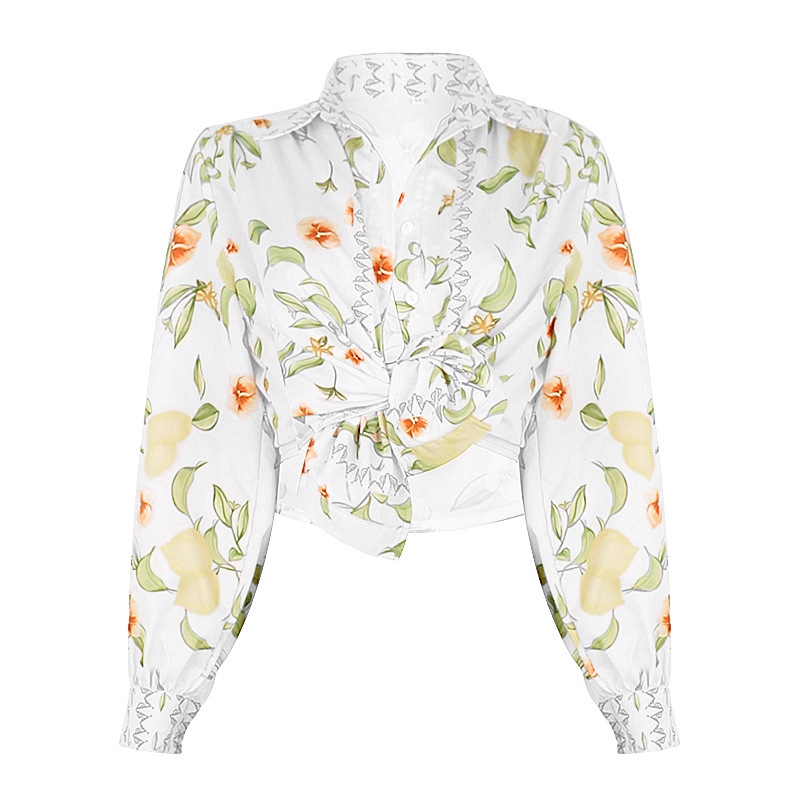 Single-Breasted Casual Floral Top NSKX26339