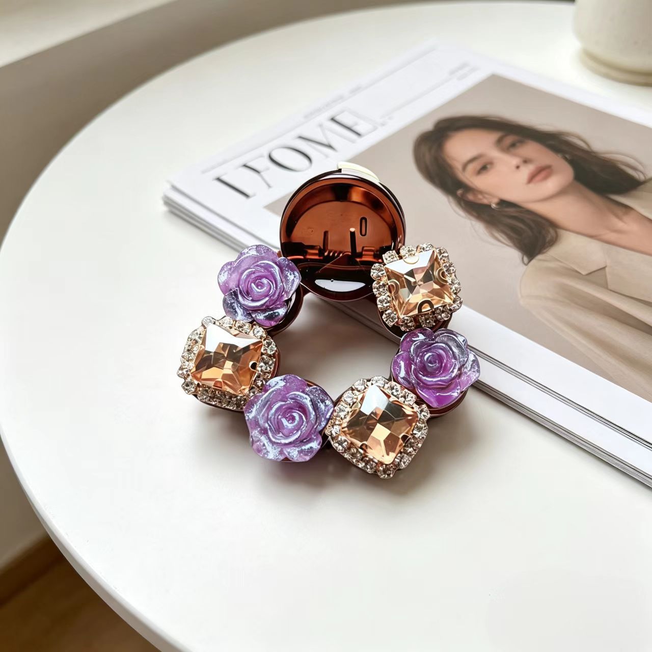 62#【보라색】스퀘어 다이아몬드 카멜리아 스몰 라운드【4.5cm】