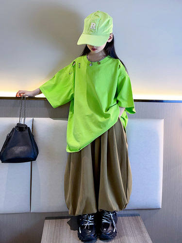 Korean children's clothing T-shirt for girls, spring new children's loose short-sleeved casual T-shirt for older children